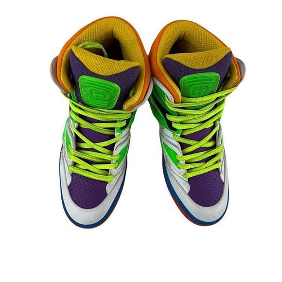 Gucci Women's Basket High Top Basketball Shoes White Green Purple Sz 37.5 - Picture 3 of 14